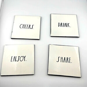 Rae Dunn Home Essentials 4 Piece Drink Beverage Coasters Enamel Black/White
